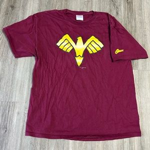 Graphitti Wonder Woman DC Comics burgundy yellow graphic t shirt